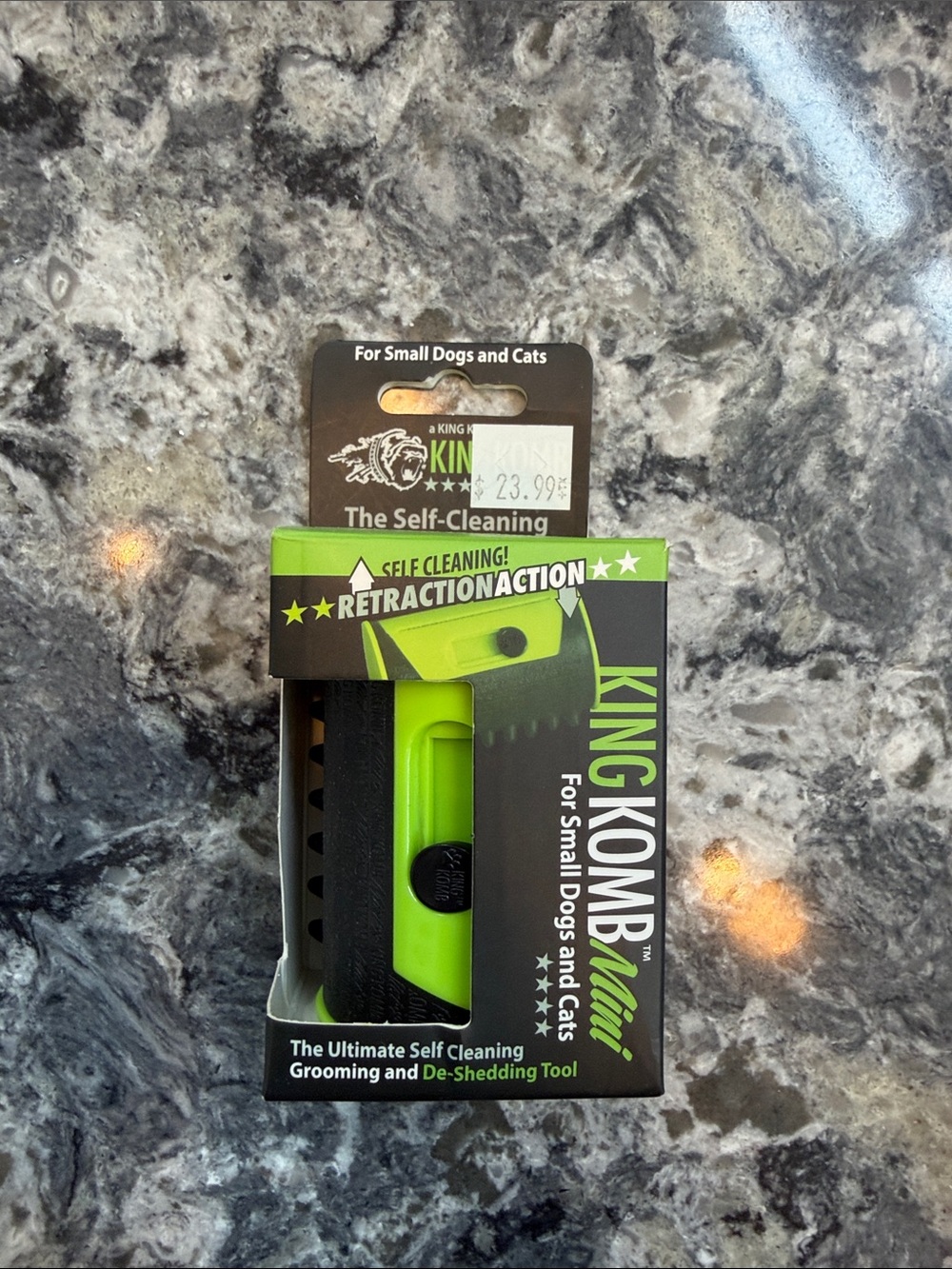 King Komb Mini Self-Cleaning Pet Grooming Tool - Bright Green